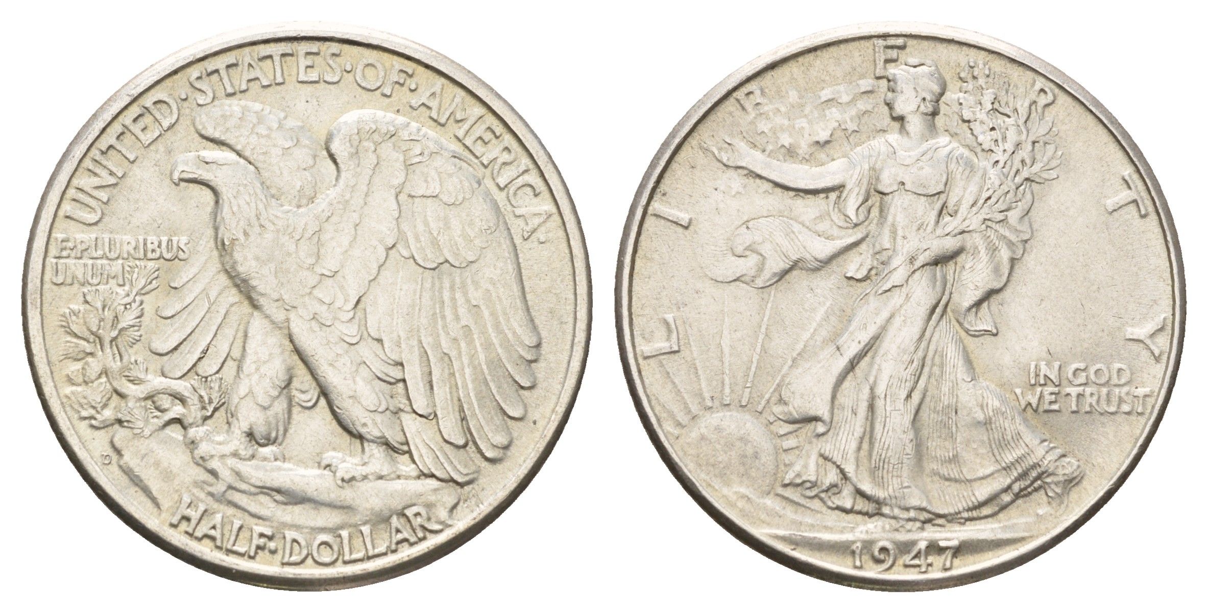 США 1/2 доллара (50 центов) 1947 D KM 142 серебро 3711-1144