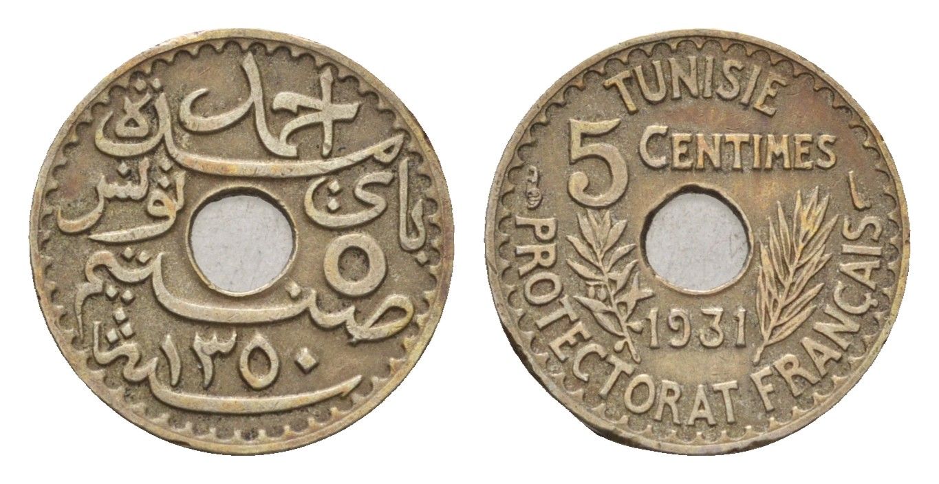 Тунис 5 сантимов 1931 KM 258 никель латунь 4127-1932