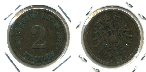 ГЕРМАНИЯ 2 ПФЕННИГА 1876 A, СТАРОГЕРБОВКА KM 2, J.2 медь 701-425