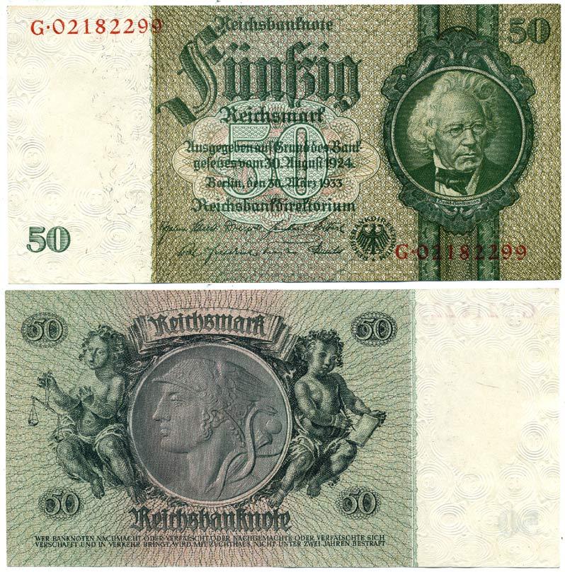 ГЕРМАНИЯ 50 РЕЙХСМАРОК 1945 Pick 182b бумага аUNC 7214-14-3