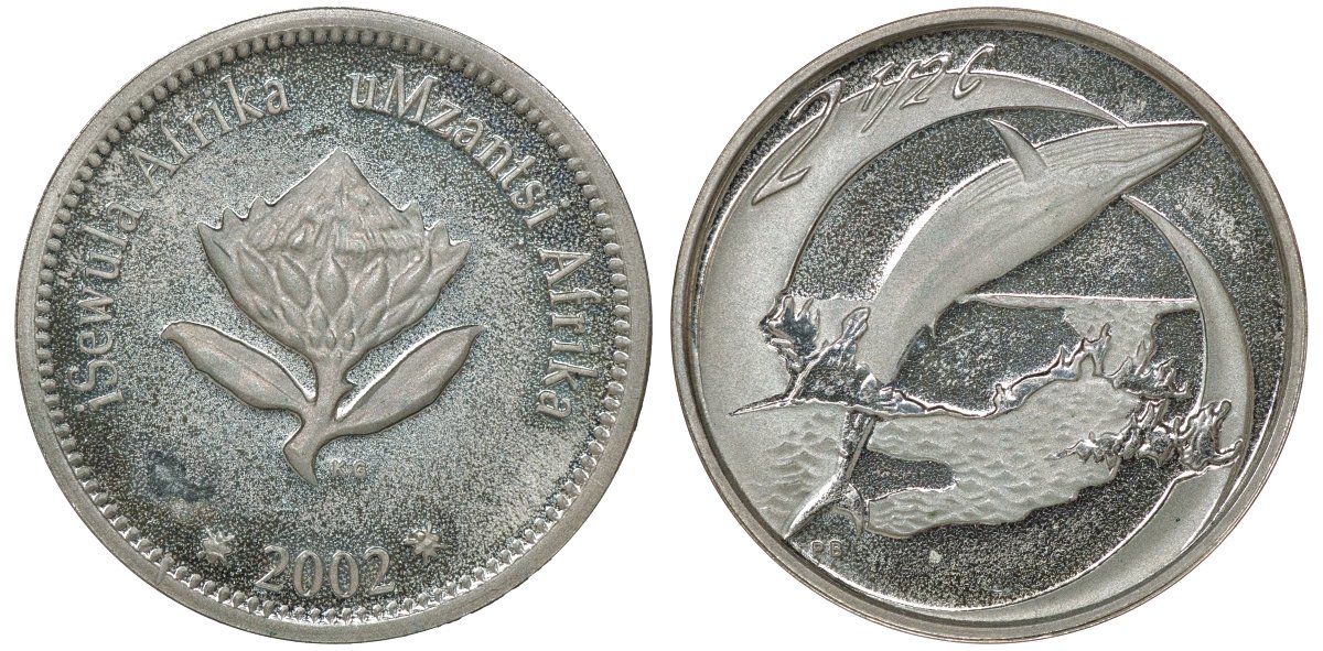 ЮАР 2 1/2 цента 2002 кит KM 282 серебро PROOF 00-00