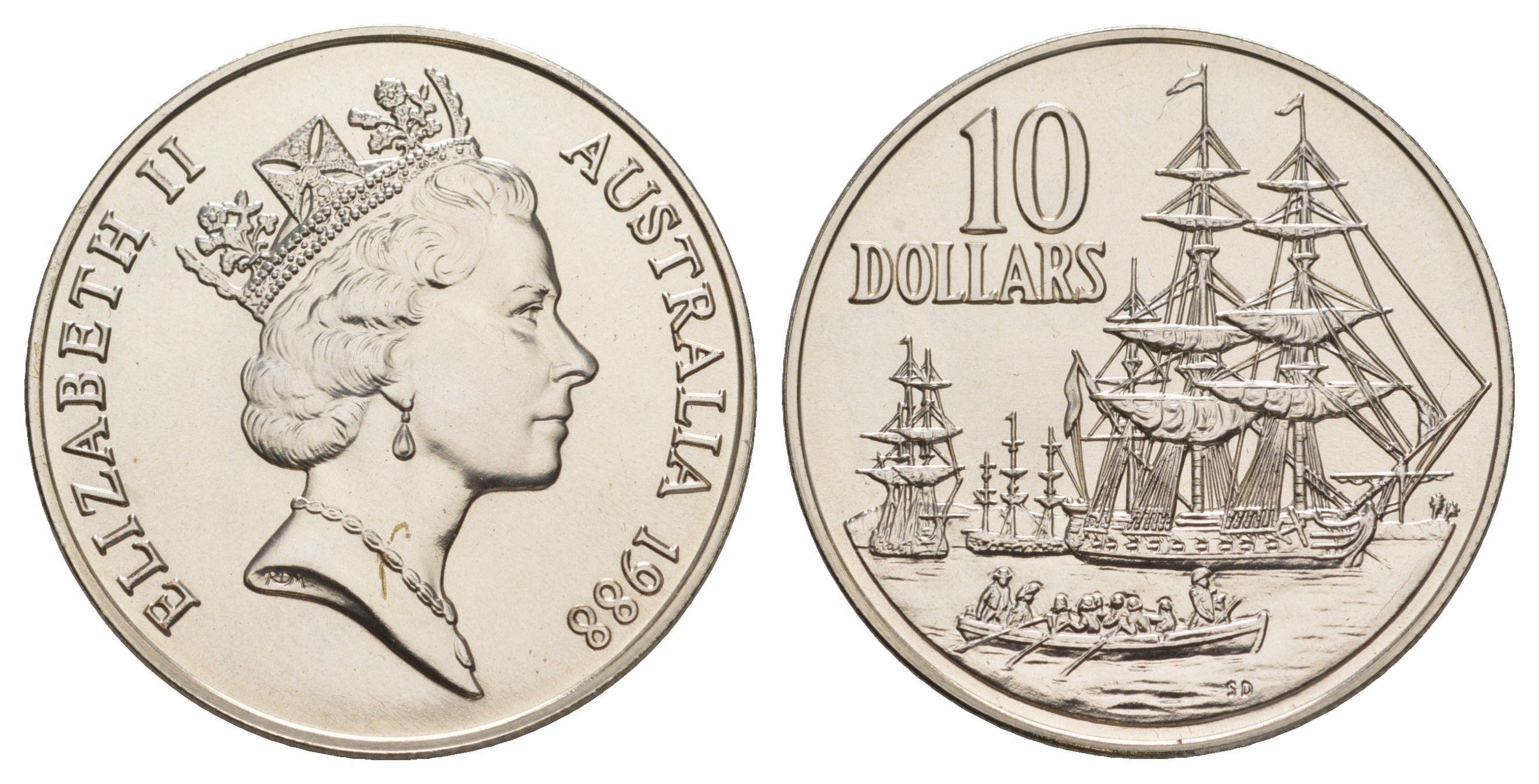 Австралия 10 долларов 1988 200 лет высадке Артура Филлипа KM 103 серебро BU 1066-2-53