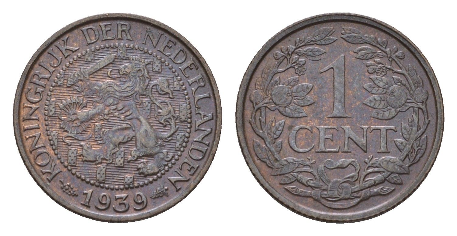 Нидерланды 1 цент 1939 Вильгельмина (1890-1948) KM 152 бронза 4674-1162