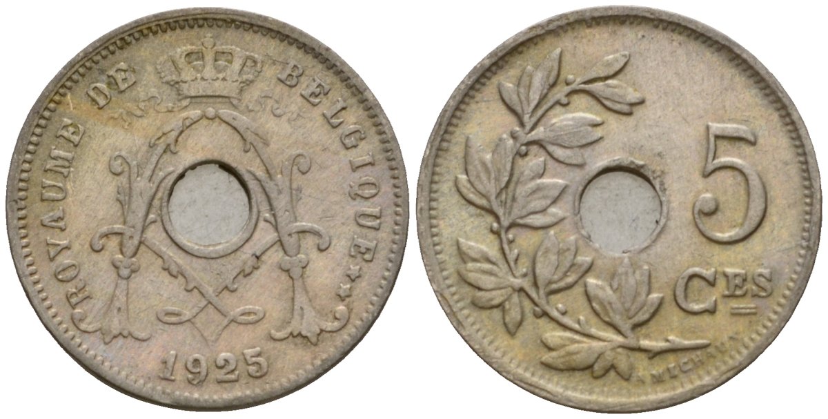 Бельгия 5 сантимов 1925 Belgie KM 67 медно-никель 4551-827