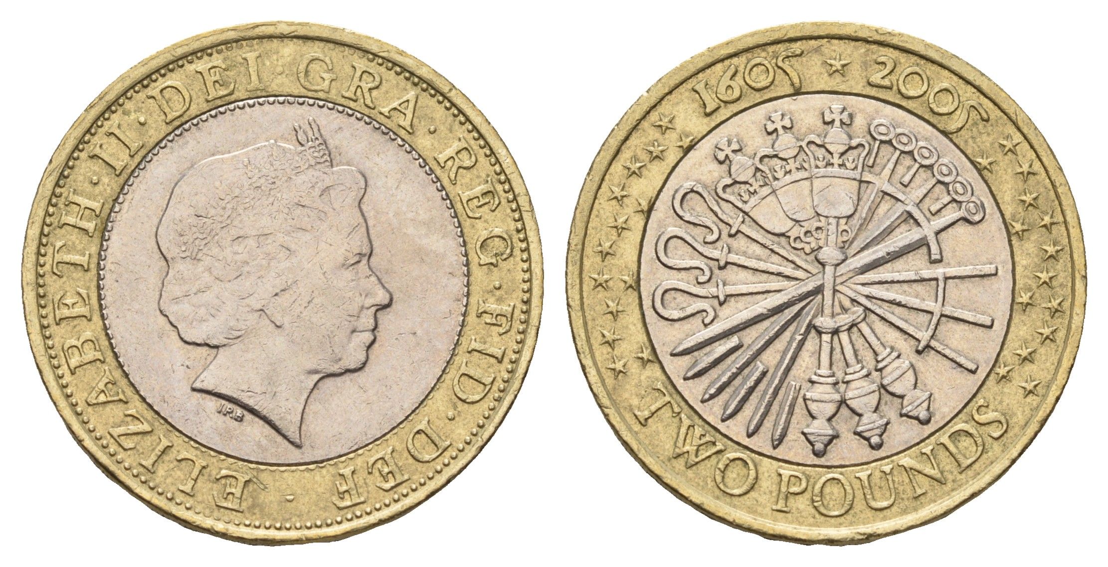 Великобритания 2 фунта 2005 Елизавета II (1952-2022), 400 лет ночи Гая Фокса (Пороховому заговору) KM 1052, Spink 4579 (K18) биметалл 4111-614