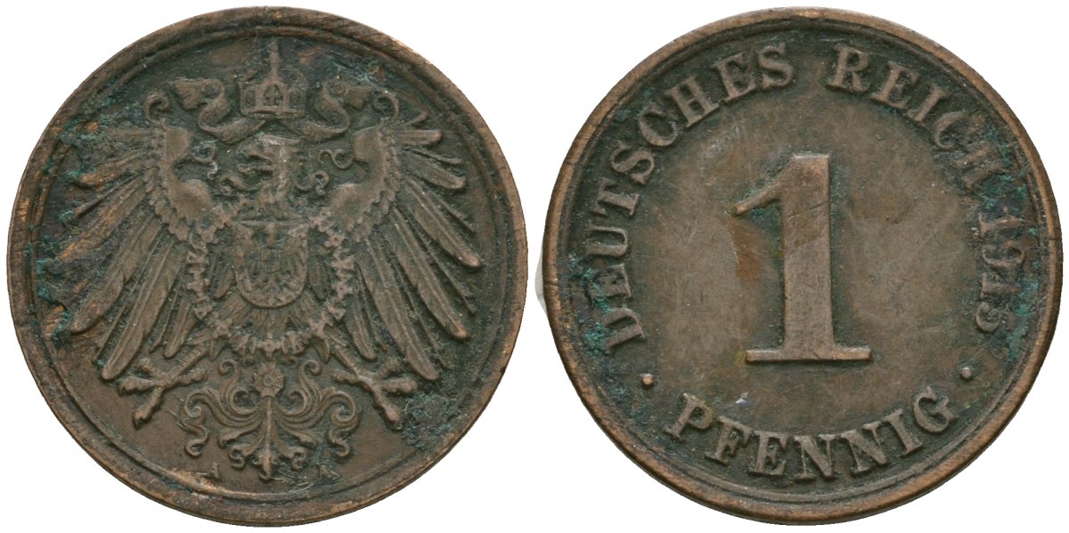 Германия 1 пфенниг 1915 A, Вильгельм II (1888-1918) KM 10, J. 10 медь 4608-124