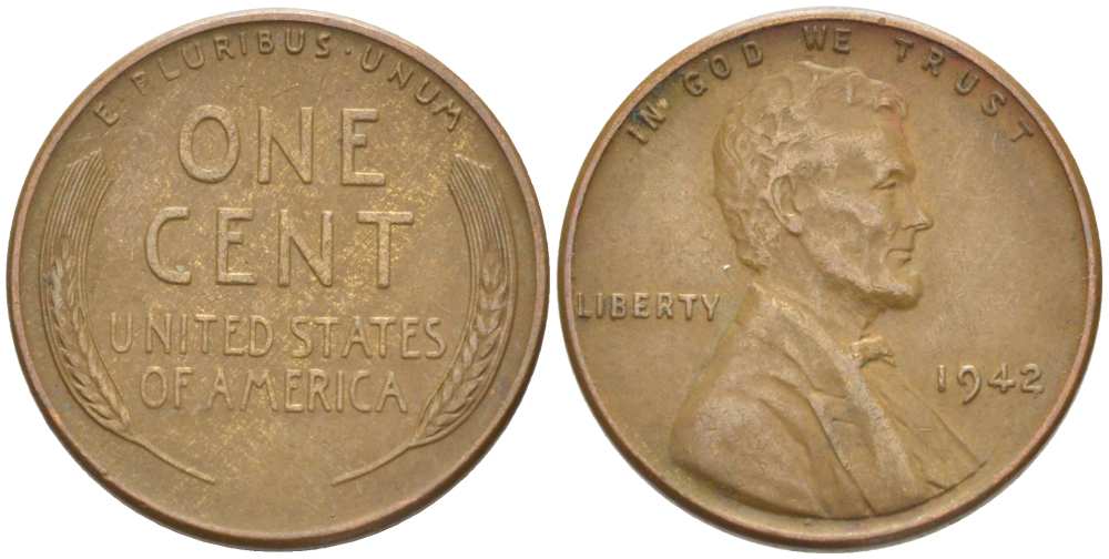 США 1 ЦЕНТ 1942 ЛИНКОЛЬН KM 132 бронза 218-136