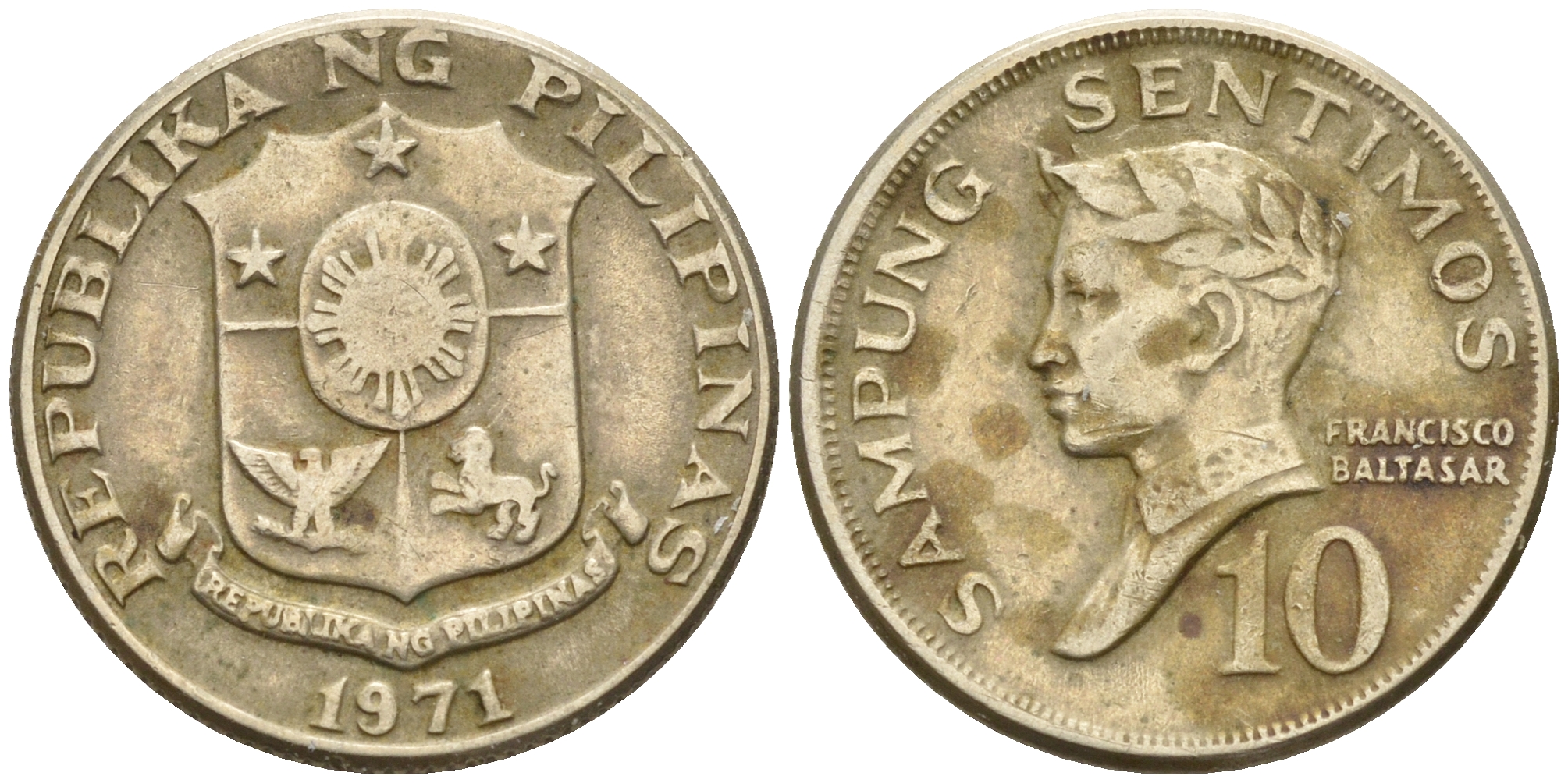Филиппины 10 сентимо 1971 Франсиско Балагтас KM 198 медь цинк никель    4602-557