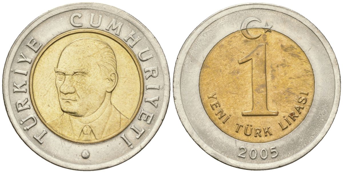 Турция 1 новая лира 2005 KM 1169 биметалл 4610-1142