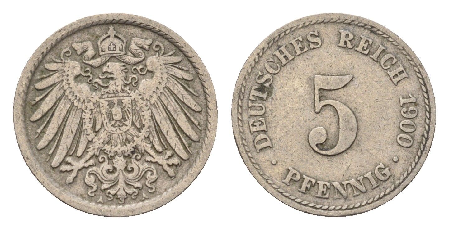 Германия 5 пфеннигов 1900 A KM 11, J. 12 медно-никель 4696-618