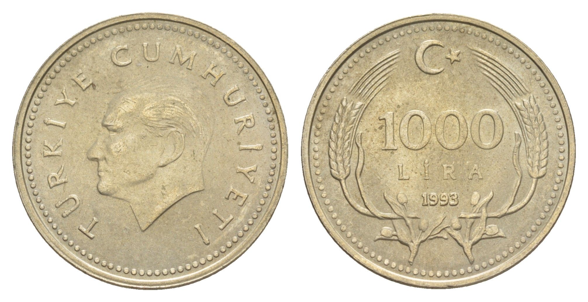 Турция 1000 лир 1993 Кемаль Ататюрк KM 997 медь цинк никель 4648-846
