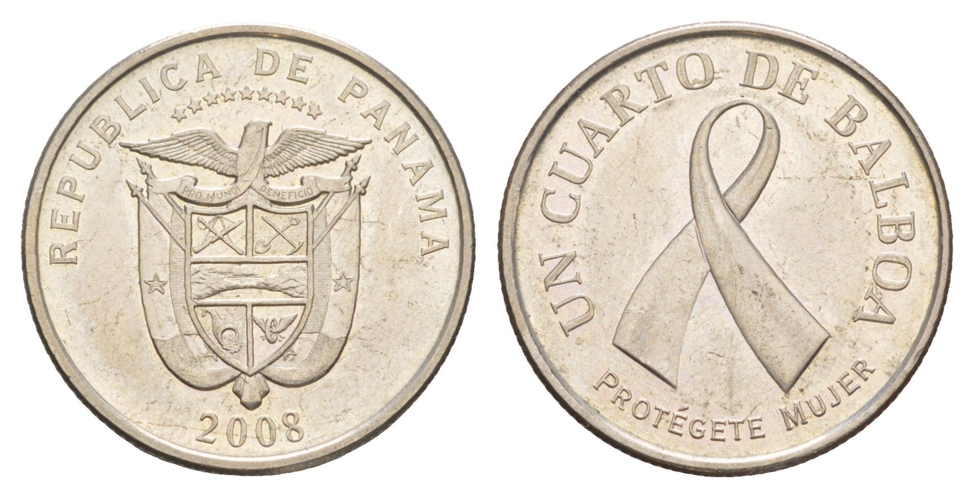 Панама 1/4 бальбоа (25 сентесимо) 2008 Рак молочной железы KM 137 медь плакированная медно-никелем UNC 4642-716