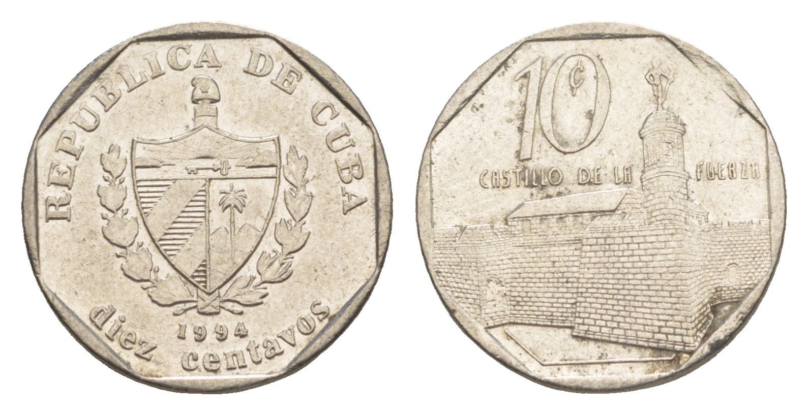 Куба 10 сентаво 1994 форт в Гаване Ла-Фуэрса KM 576.1 сталь плакированная никелем 4644-734