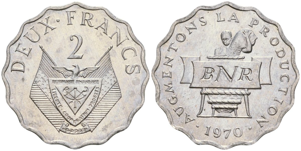 Руанда 2 франка 1970 FAO KM 10 алюминий UNC 4132-443