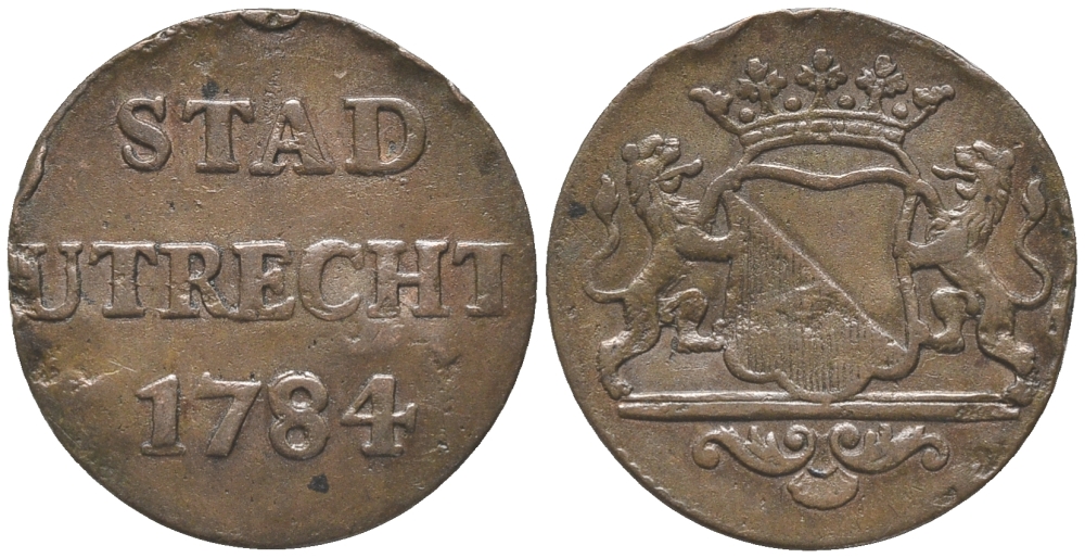НИДЕРЛАНДЫ, УТРЕХТ 1 ДУИТ 1784 KM 91 медь 28-1253