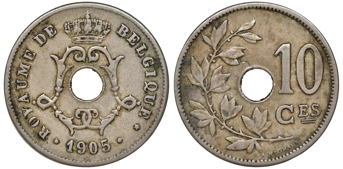 Бельгия 10 сантимов 1905 Belgique KM 52 медно-никель 51-1815
