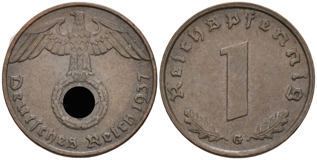 Германия 1 рейхспфенниг 1937 G KM 89, J 361 бронза 4136-1232