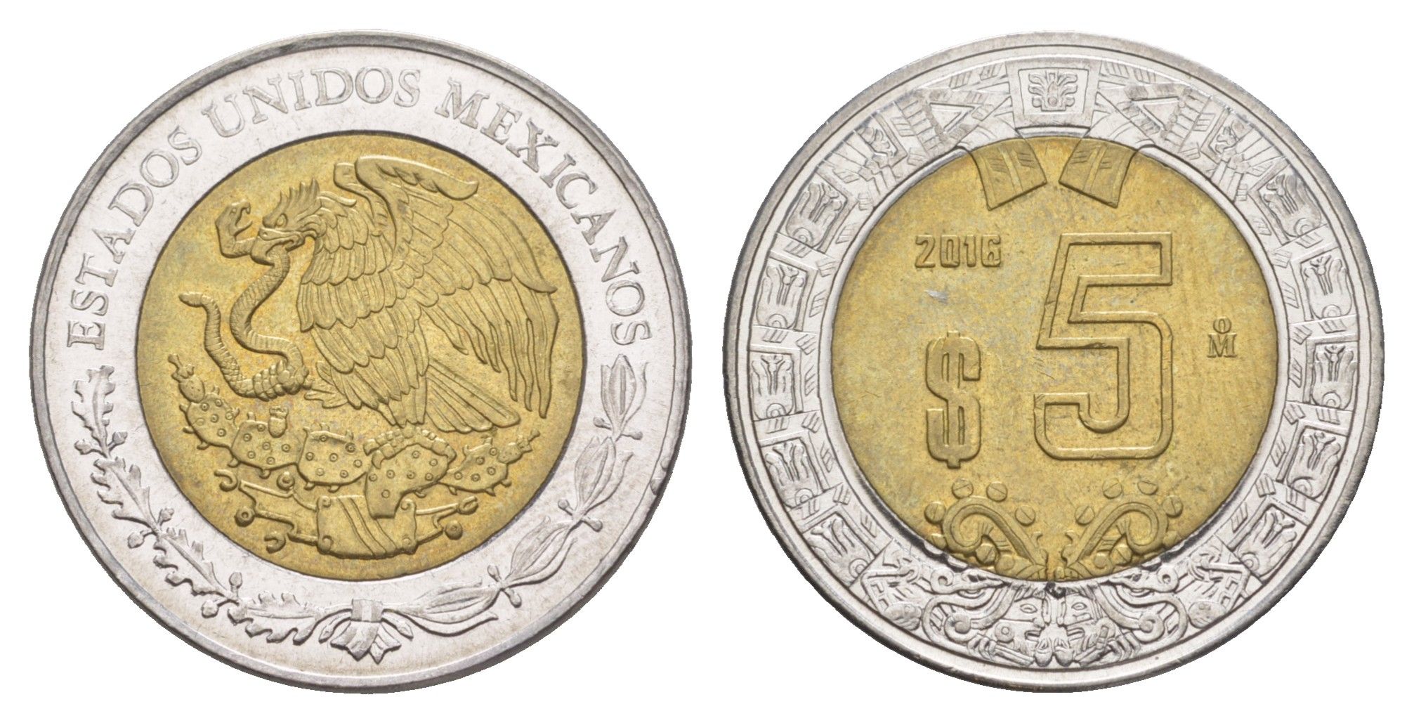 Мексика 5 песо 2016 Mo KM 605 биметалл UNC 4637-714