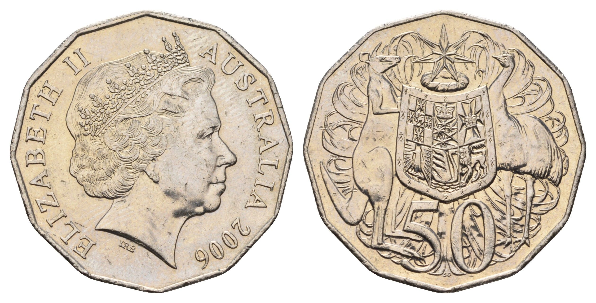 Австралия 50 центов 2006 Елизавета II (1952-2022), герб Австралии, кенгуру KM 404 медно-никель 180-423