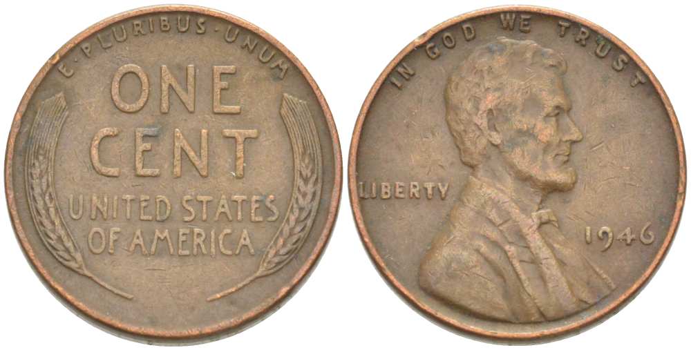 США 1 ЦЕНТ 1946 ЛИНКОЛЬН KM А132 медь цинк 218-218