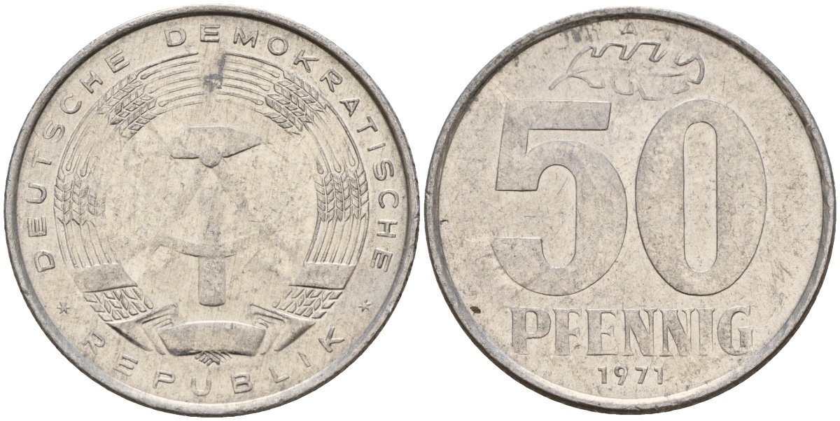 ГДР 50 пфеннигов 1971 A KM 12.2 алюминий 113-1056