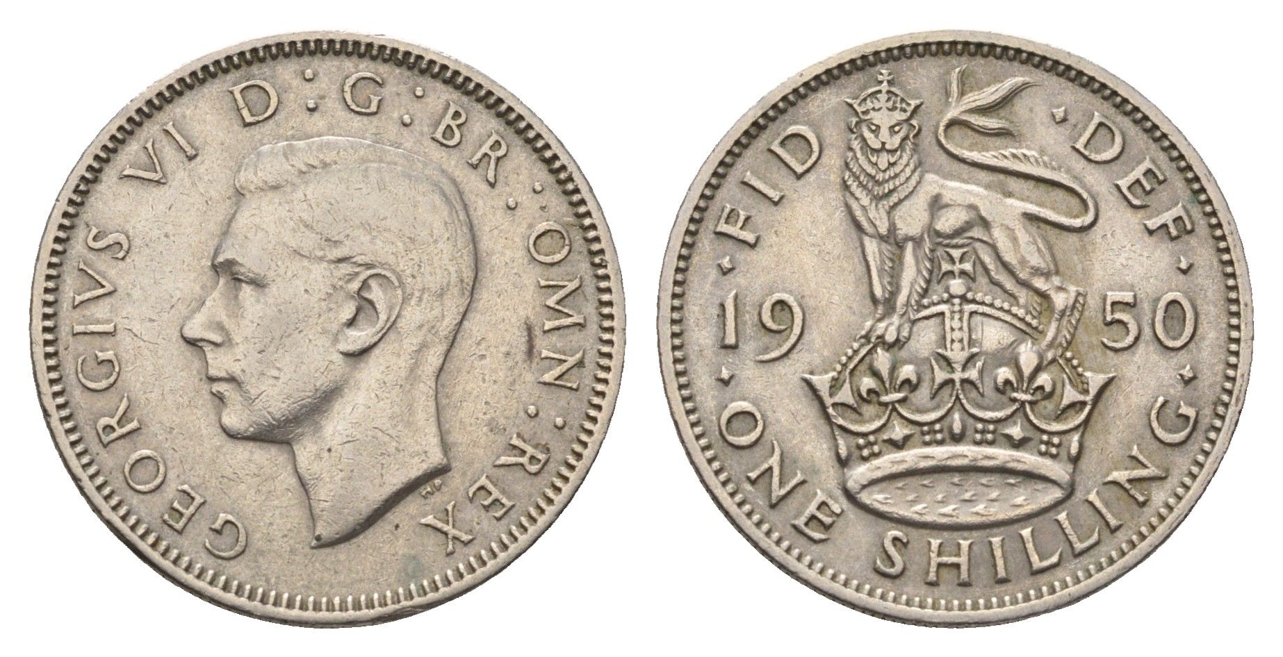 Великобритания 1 шиллинг 1950 Георг VI (1936-1952), Английский герб KM 876, Spink 4108 медно-никель 4695-731