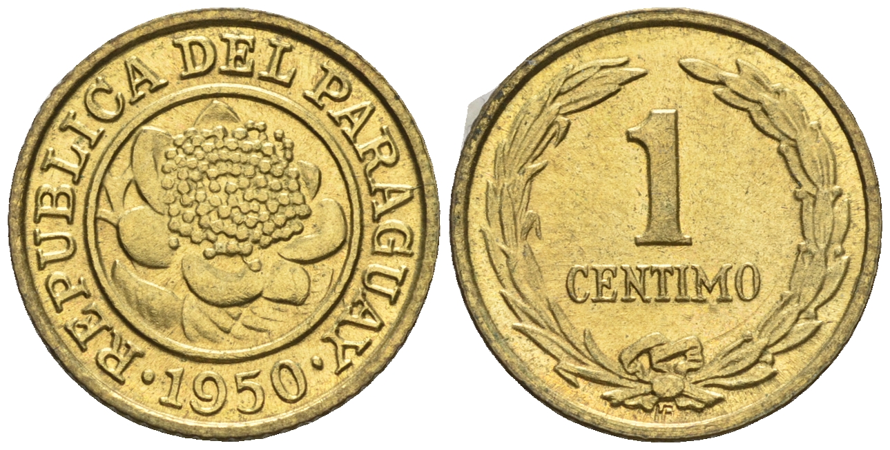 Парагвай 1 сентимо 1950  KM 20 алюминиевая бронза  aUNC  220-963