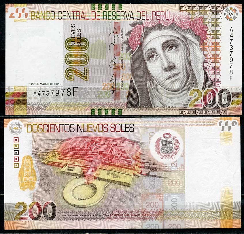 Перу 200 новых солей 2012 Святая Роза Лимская, руины Караль Pick 191  бумага  UNC (пресс) 451-603-3