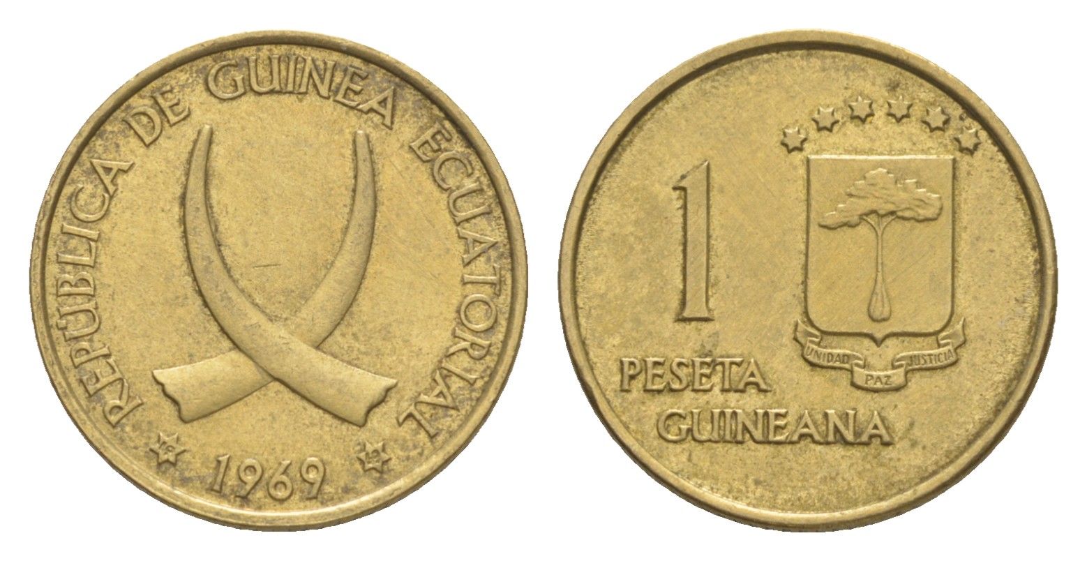 Экваториальная Гвинея 1 песета 1969 KM 1 алюминиевая бронза 4618-1265