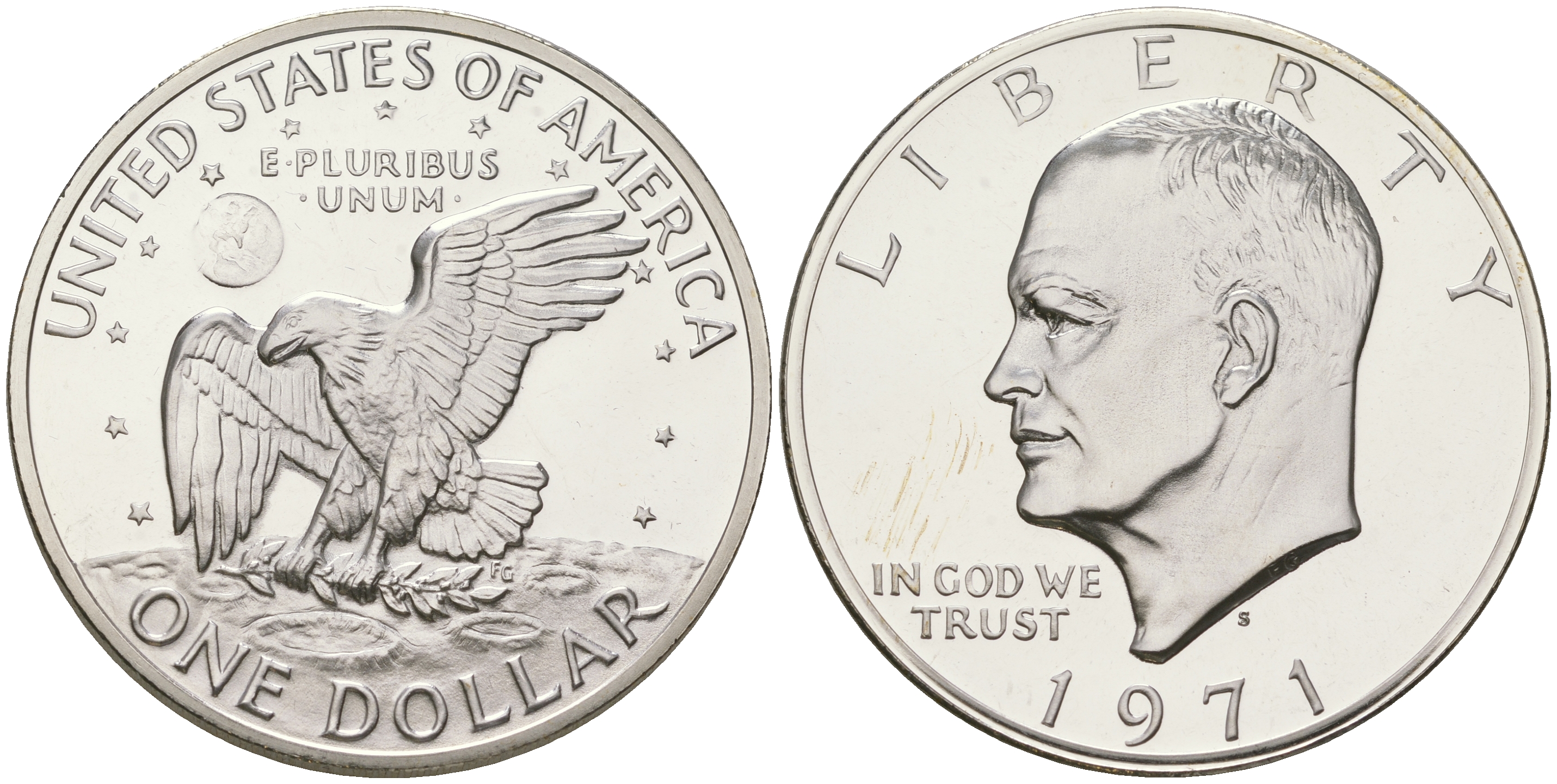 США 1 доллар 1971 S, Президент Эйзенхауэр, лунный орел KM 203a серебро  PROOF 1095-7-33