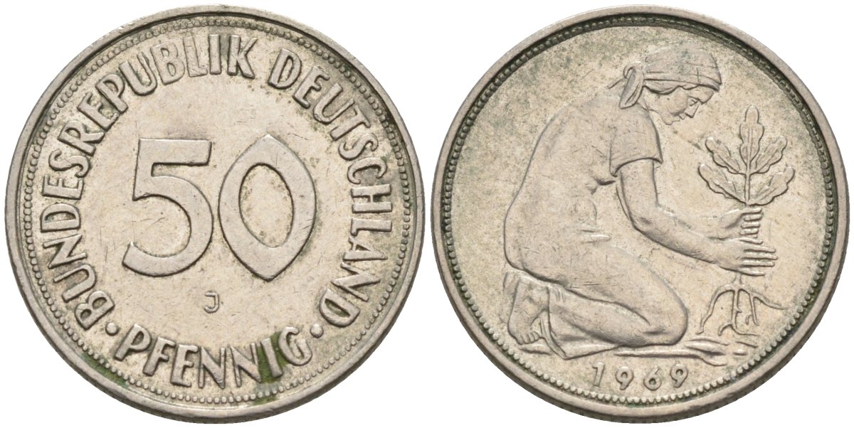 ФРГ 50 пфеннигов 1969 J KM 109.1, J.384 медно-никель 4575-147
