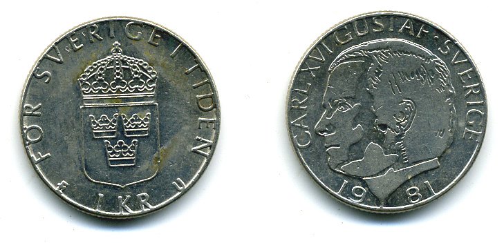 Швеция 1 крона 1981 Карл XVI Густав (1973- ) KM 852 медь плакированная медно-никелем 37-817