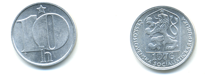 ЧЕХОСЛОВАКИЯ 10 ГЕЛЛЕРОВ 1976 СОЦИАЛИСТИЧЕСКАЯ РЕСПУБЛИКА KM 80 алюминий 89-1756