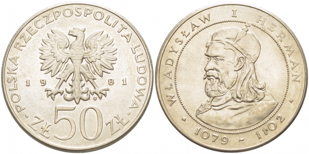 ПОЛЬША 50 ЗЛОТЫХ 1981 MW, СЕРИЯ ПОЛЬСКИЕ КОРОЛИ, ВЛАДИСЛАВ I ГЕРМАН (1079-1102) KM 128 медно-никель 4403-631