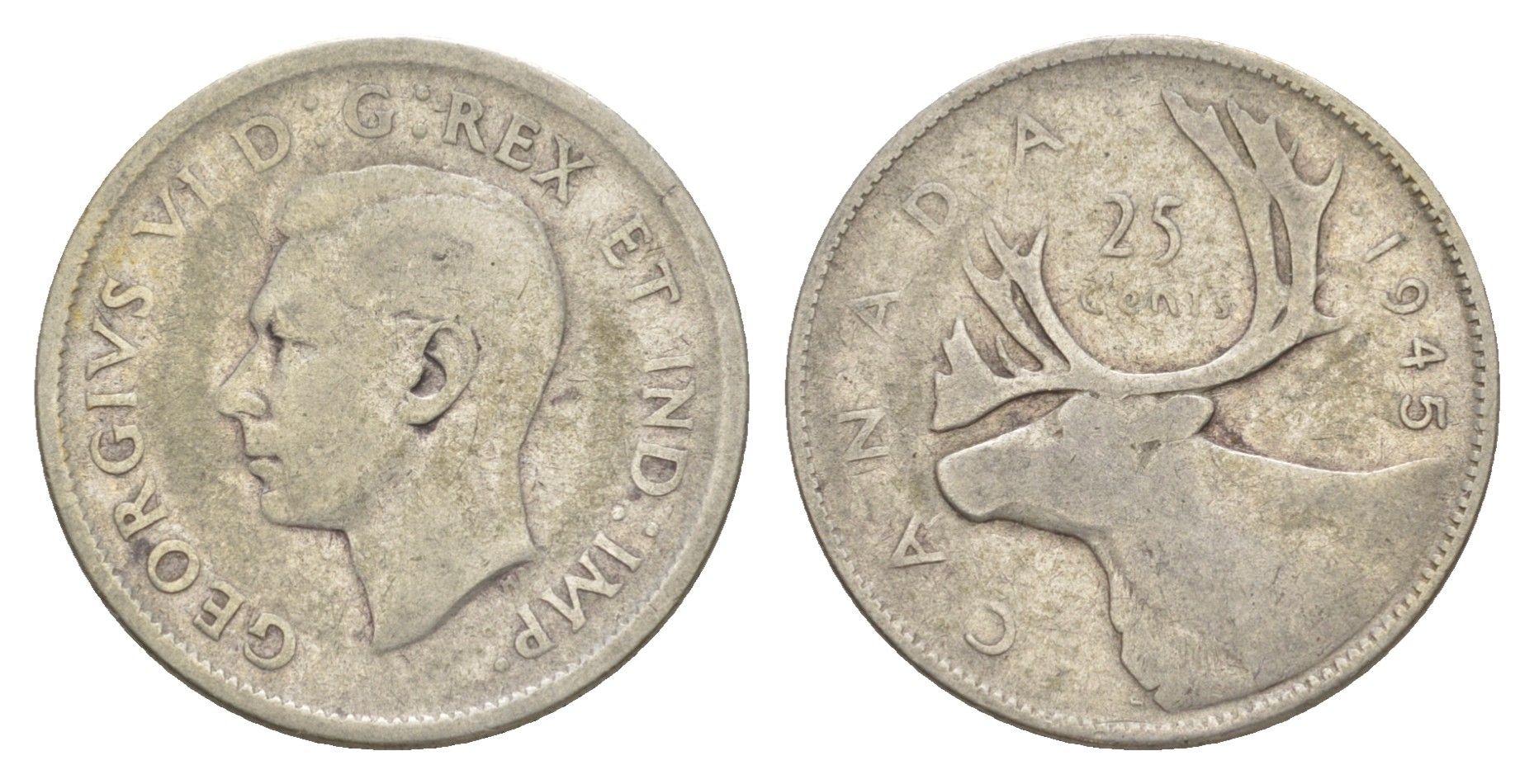 Канада 25 центов 1945 Георг V (1910-1936), олень KM 35 серебро 73-1255