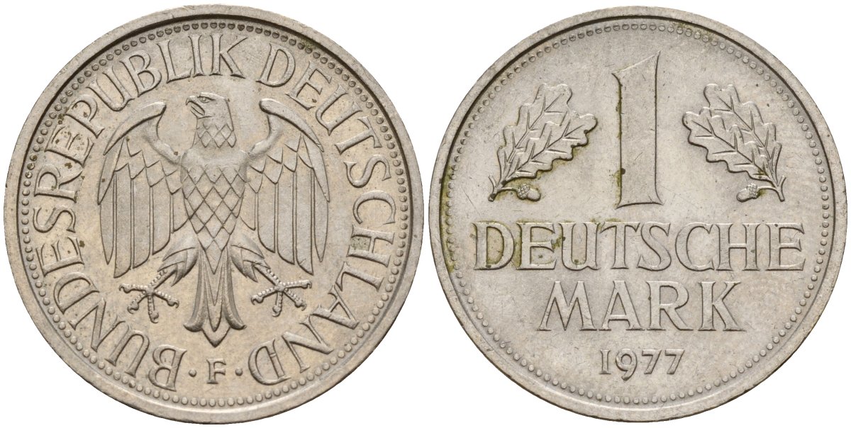 ФРГ 1 марка 1977 F KM 110, J. 385 медно-никель 4159-1141