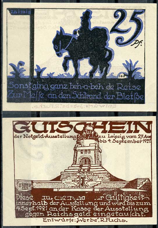 Германия, Лейпциг 25 пфеннигов 1921 нотгельд, итоги I-ой мировой войны Grabowski 784.1 бумага UNC (пресс) 444-97-3-1