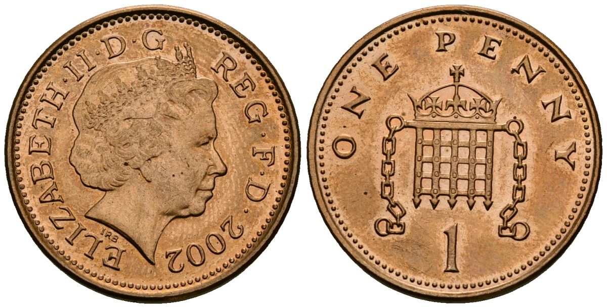 Великобритания 1 пенни 2002 Елизавета II (1952-2022) KM 986, Spink 4710 (B5) сталь плакированная медью 4176-637