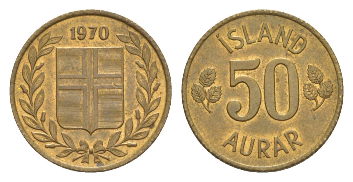 Исландия 50 эйре 1970 KM 17 никель латунь UNC 4632-953