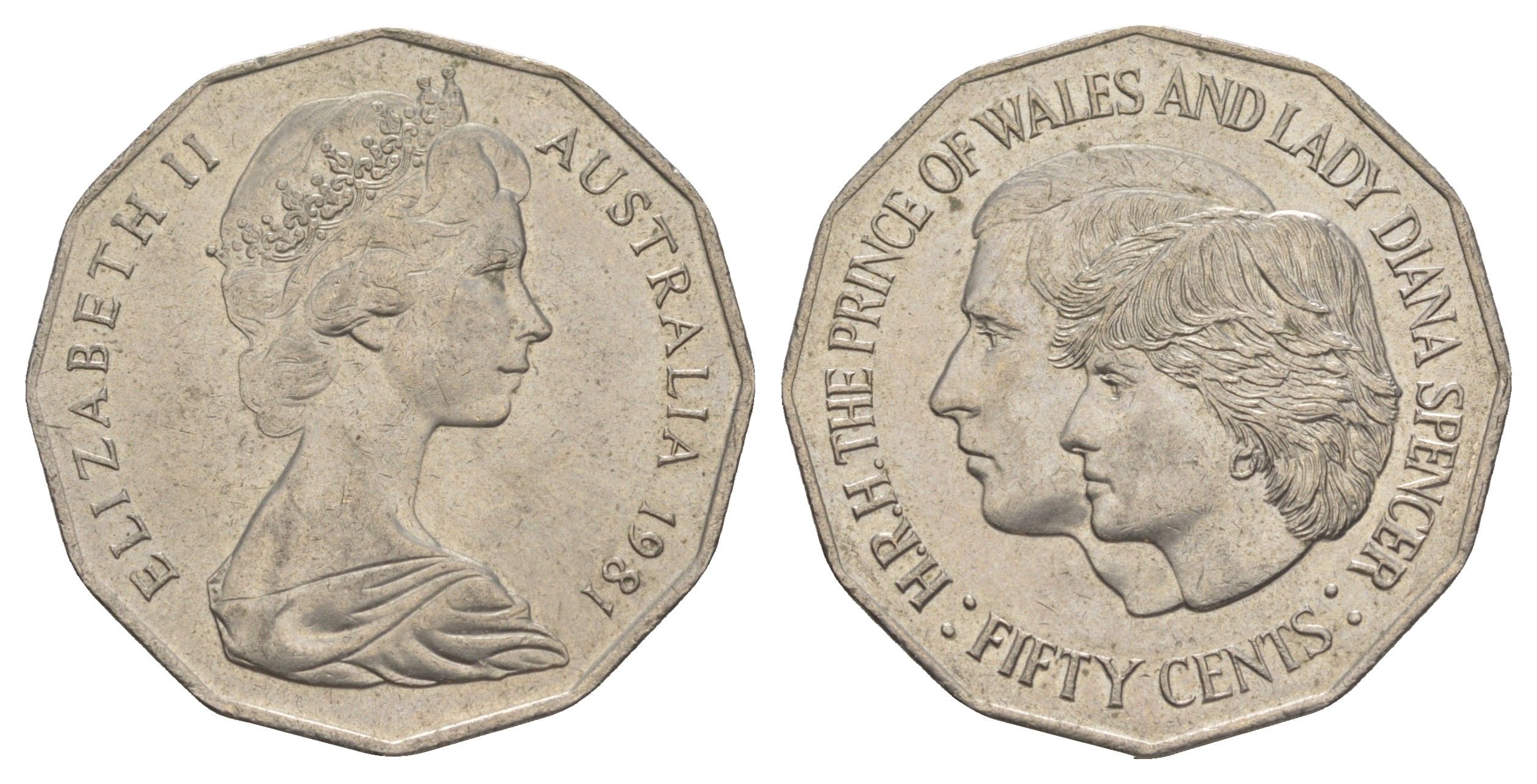 Австралия 50 центов 1981 Свадьба Принца Чарльза и Леди Дианы KM 72 медно-никель UNC 81-735