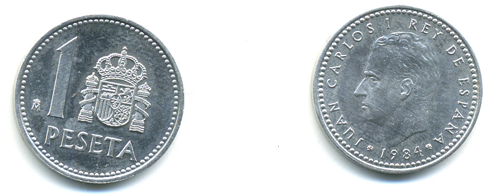 Испания 1 песета 1984 Хуан Карлос I (1975-2014) KM 821 алюминий UNC 76-1021