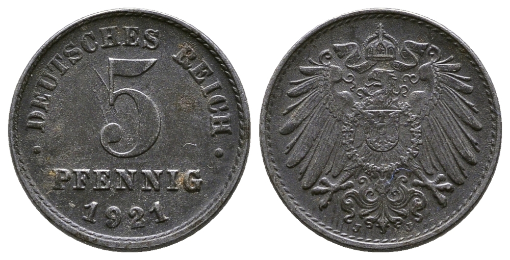 Германия 5 пфеннигов 1921 J KM 19, J. 297, Weege 5 железо 4380-157