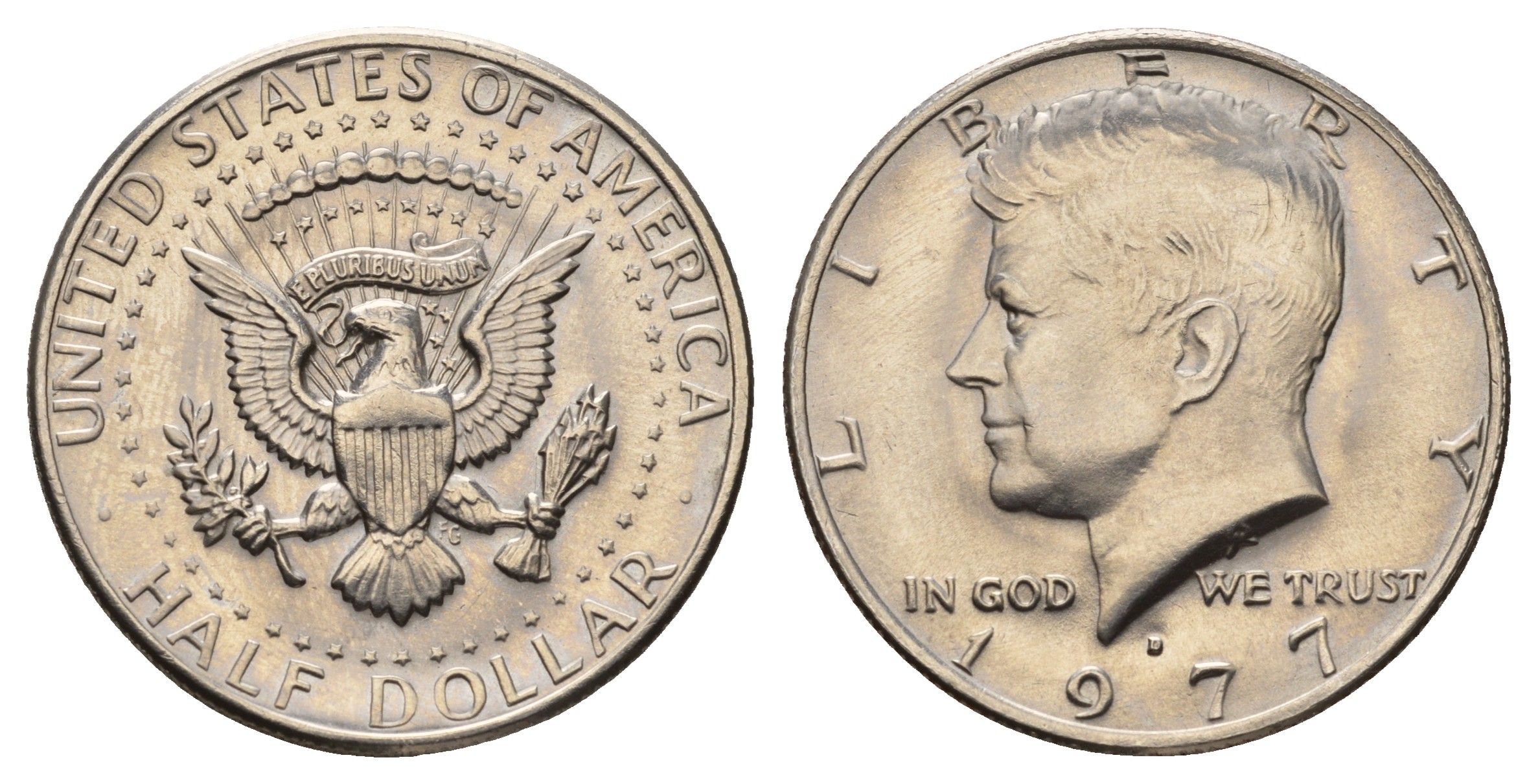 США 1/2 доллара (50 центов) 1977 D, Джон Кеннеди KM A202b медь плакированная медно-никелем UNC 4672-541