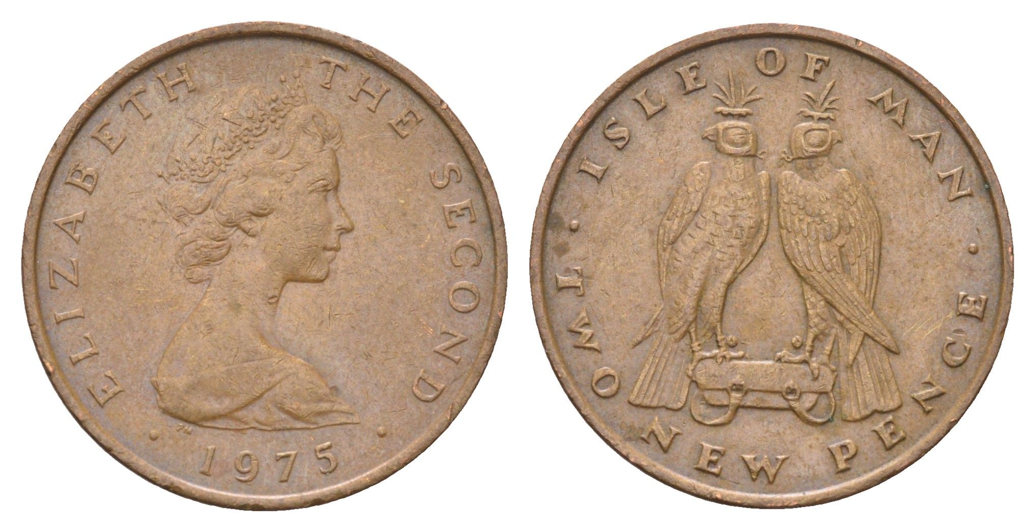 Остров Мэн 2 пенса 1975 птица, Елизавета II (1952-2022) KM 34 бронза 4703-1034