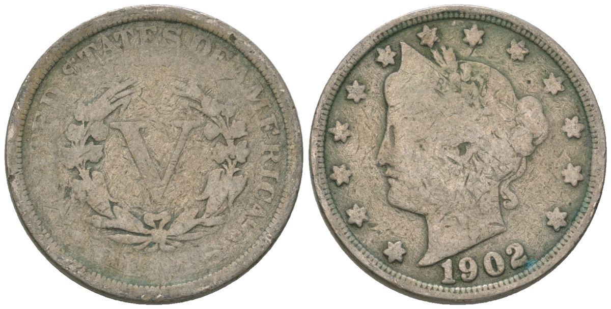 США 5 центов 1902 голова свободы KM 112 медно-никель 4563-732