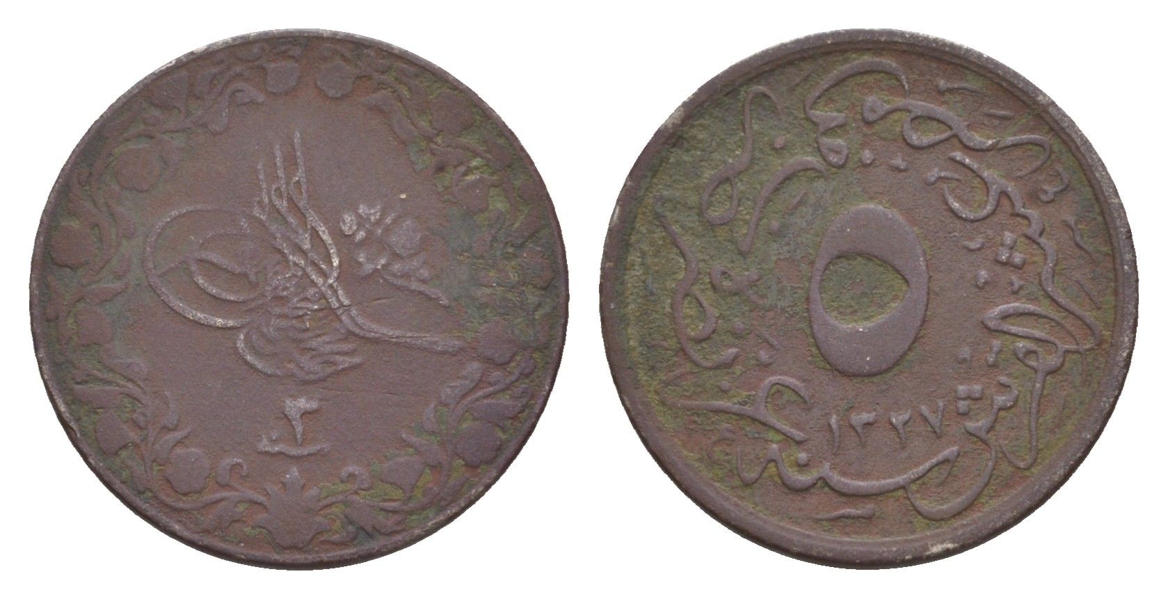 Египет 5/10 кирша 1909 AH 1327 KM 304 медно-никель 4655-468