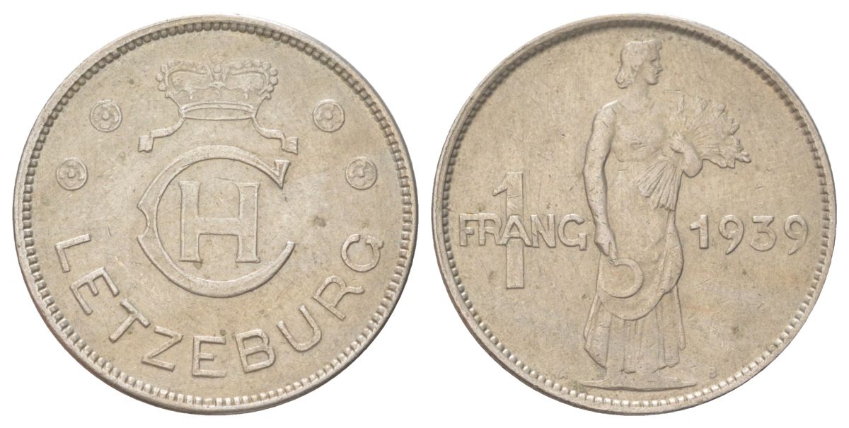 Люксембург 1 франк 1939 Шарлотта (1918-1964) KM 44 медно-никель 4628-1027