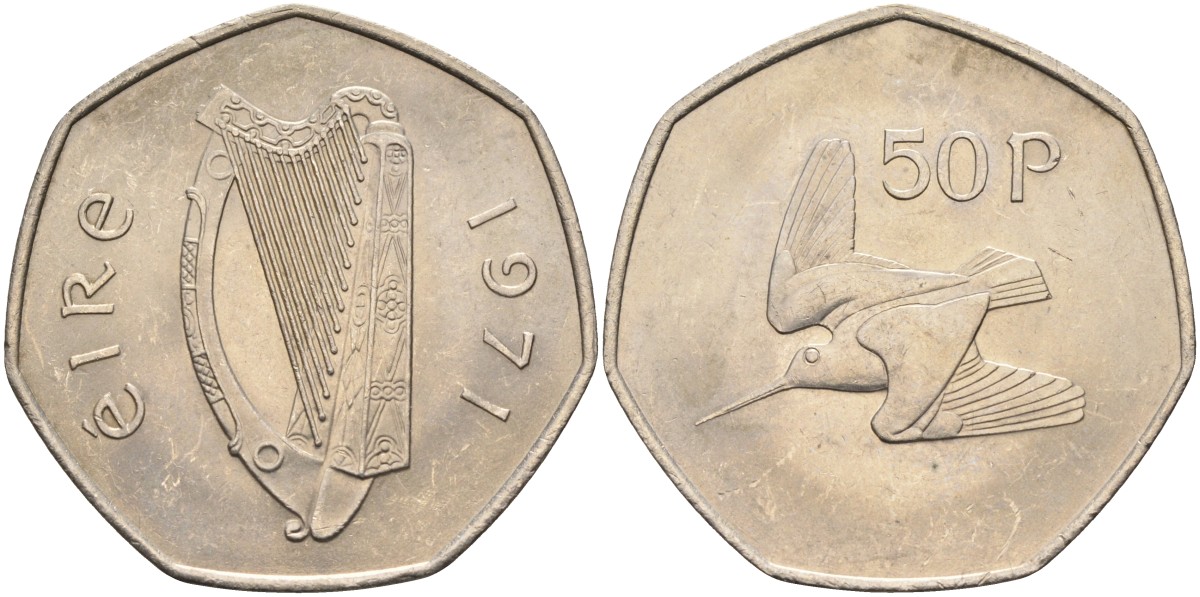 Ирландия 50 пенсов 1971 вальдшнеп KM 24 медно-никель UNC 4583-515