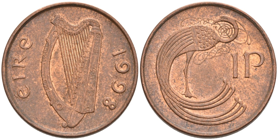 Ирландия 1 пенни 1998 птичка KM 20а сталь плакированная медью 92-216