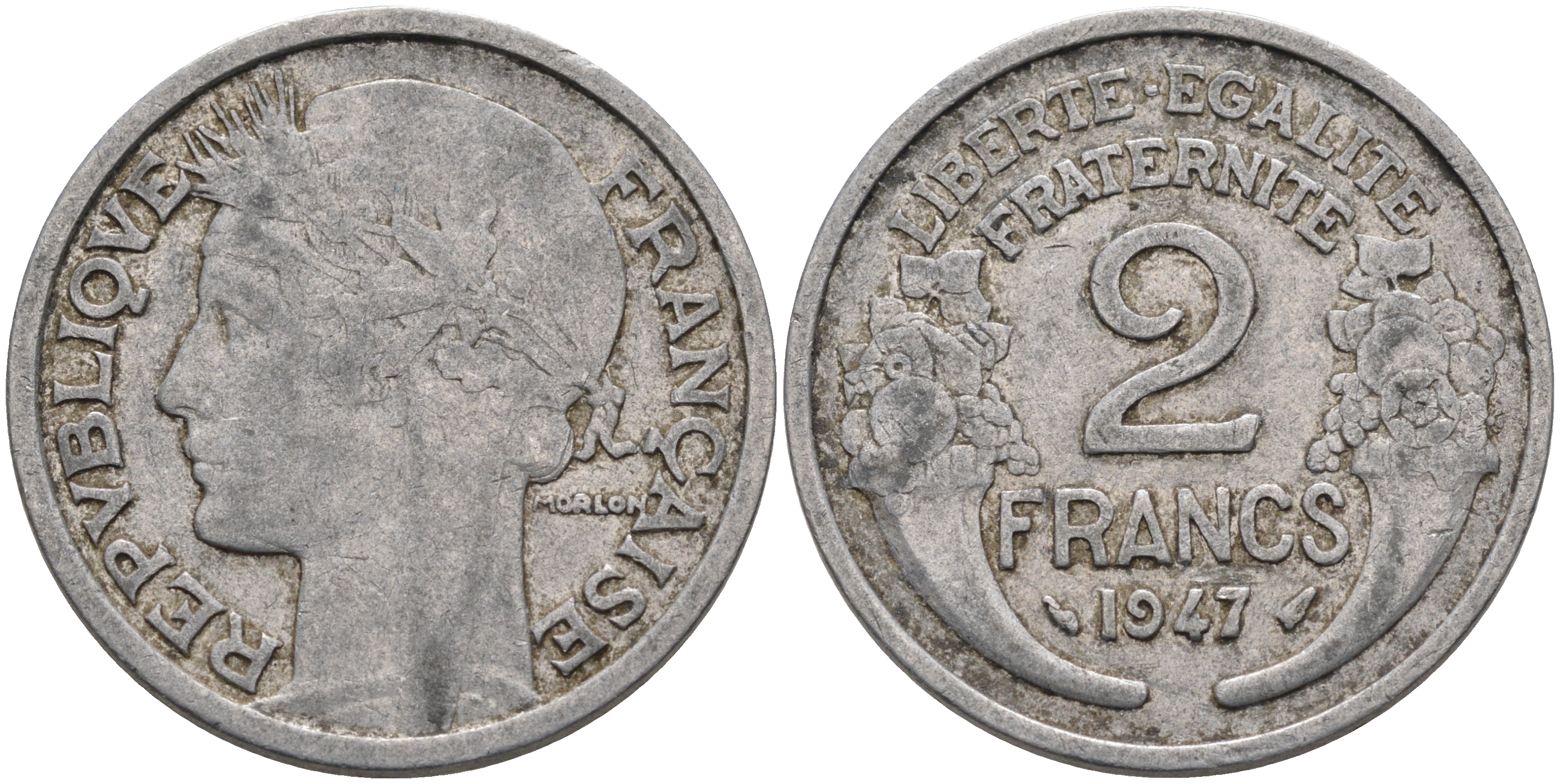 Франция 2 франка 1947 KM 886а.1 алюминий 4589-622